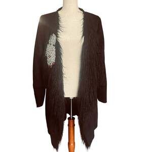 Simon Chang Black Faux Fur Coat Rhinestone Glove Embellishment Faux Fur Size 10